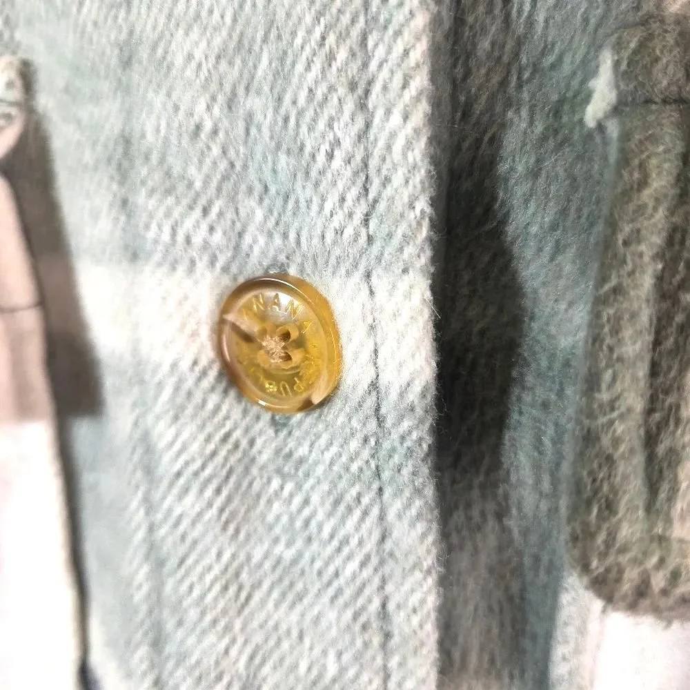 Banana Republic Green Plaid Fleece Shacket Button Up Mens Medium